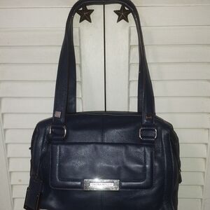 Tignanello Navy Leather Shoulder Bag